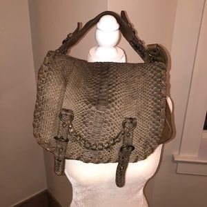 Soft brown leather & embossed snake crossbody bag